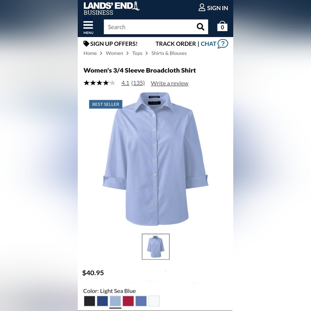 Women's button-down work shirt, 3/4 sleeve U.S. Size 12, NWT, LandsEnd Business